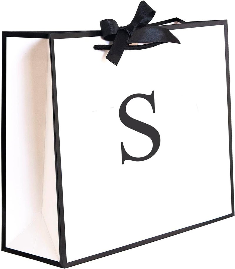 QLSKO Initial Gift Bag with Bow Ribbon Personalized Horizontal Paper Bag Monogrammed Birthday Gifts for Women Men (S-Medium) - Image 1